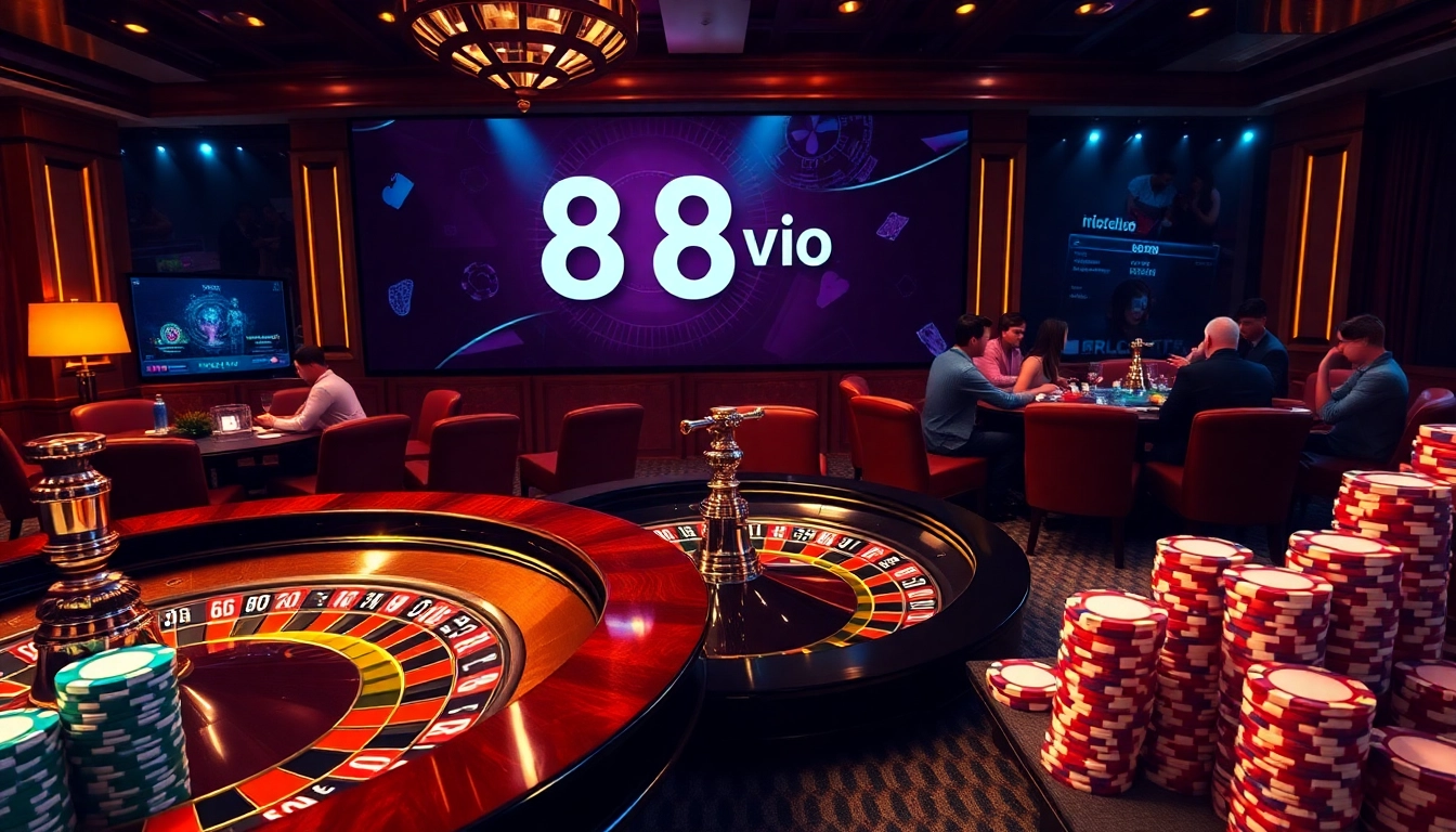 Enhance your gameplay experience at https://888vi.io/ with an immersive casino atmosphere featuring tables, cards, and vibrant poker chips.
