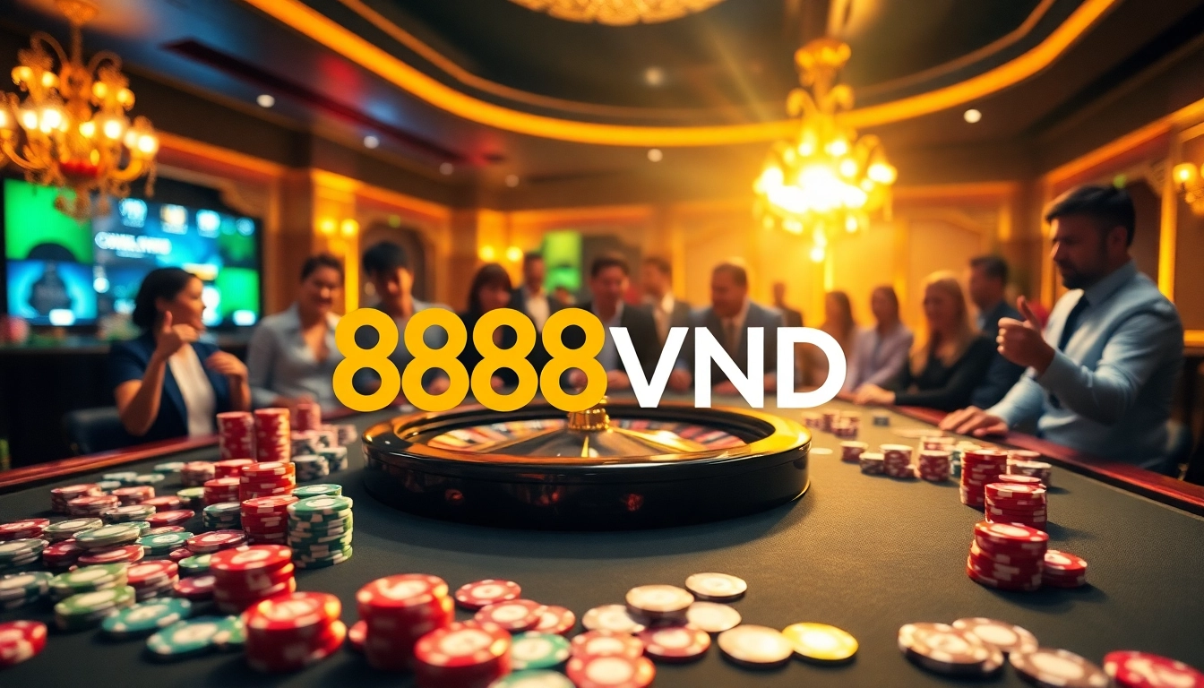 Experience high-stakes gaming action at 888VND Casino, where vibrant poker chips and roulette thrill await.