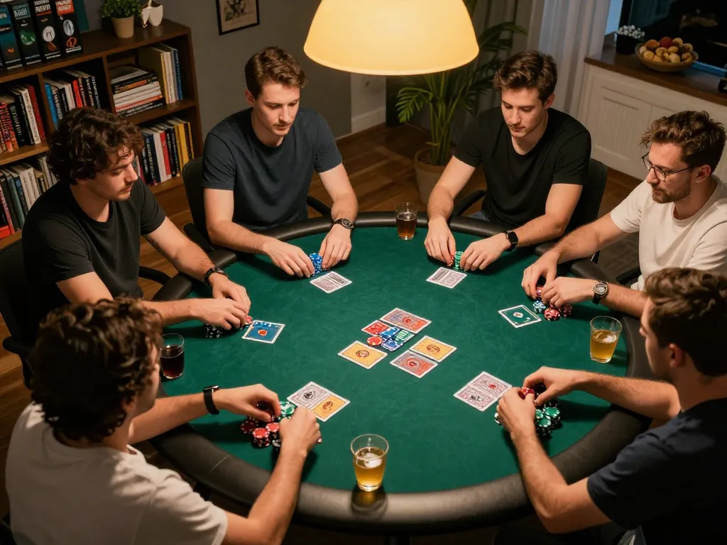 Players engaging in an exciting poker game in a cozy living room scene on Tg88.com