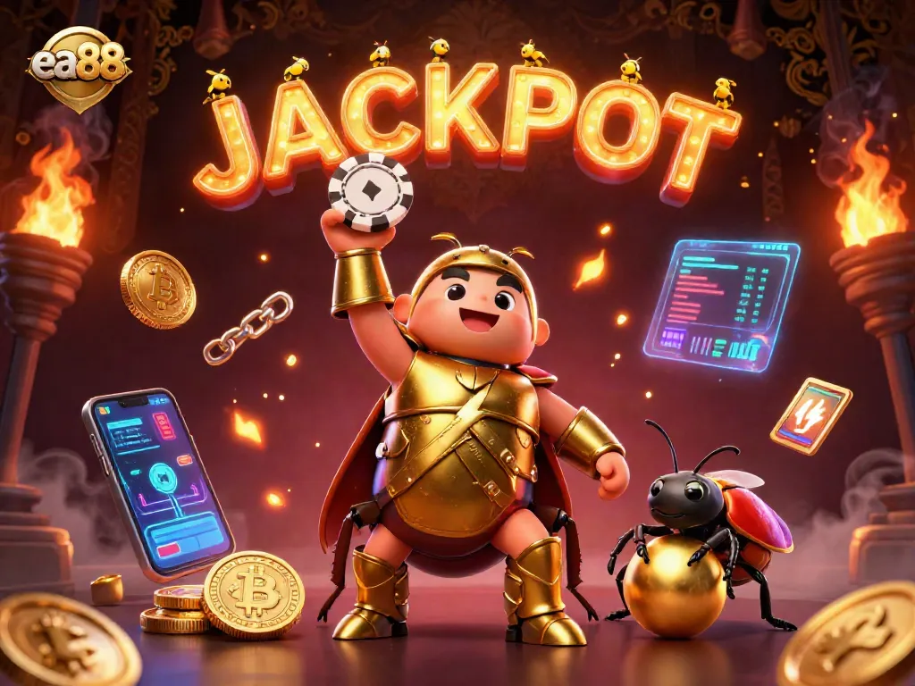 Join the excitement at ea88 with cartoon beetles celebrating a jackpot in an ultra-detailed casino scene.