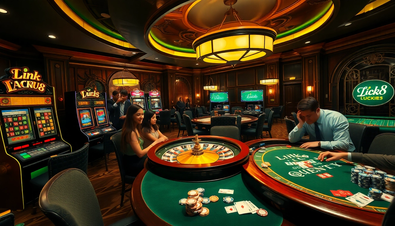 Experience thrilling excitement at LUCK8 casino with a vibrant poker game and dazzling slot machines.