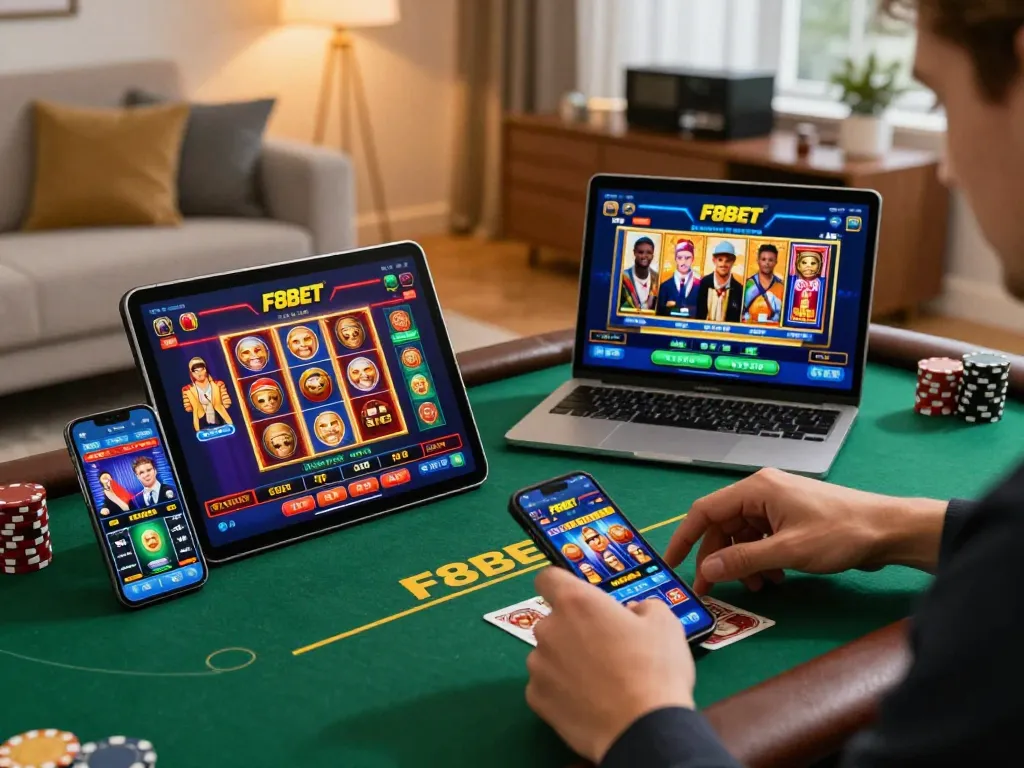 Players enjoying mobile gaming at home using the F8BET app for exciting bets
