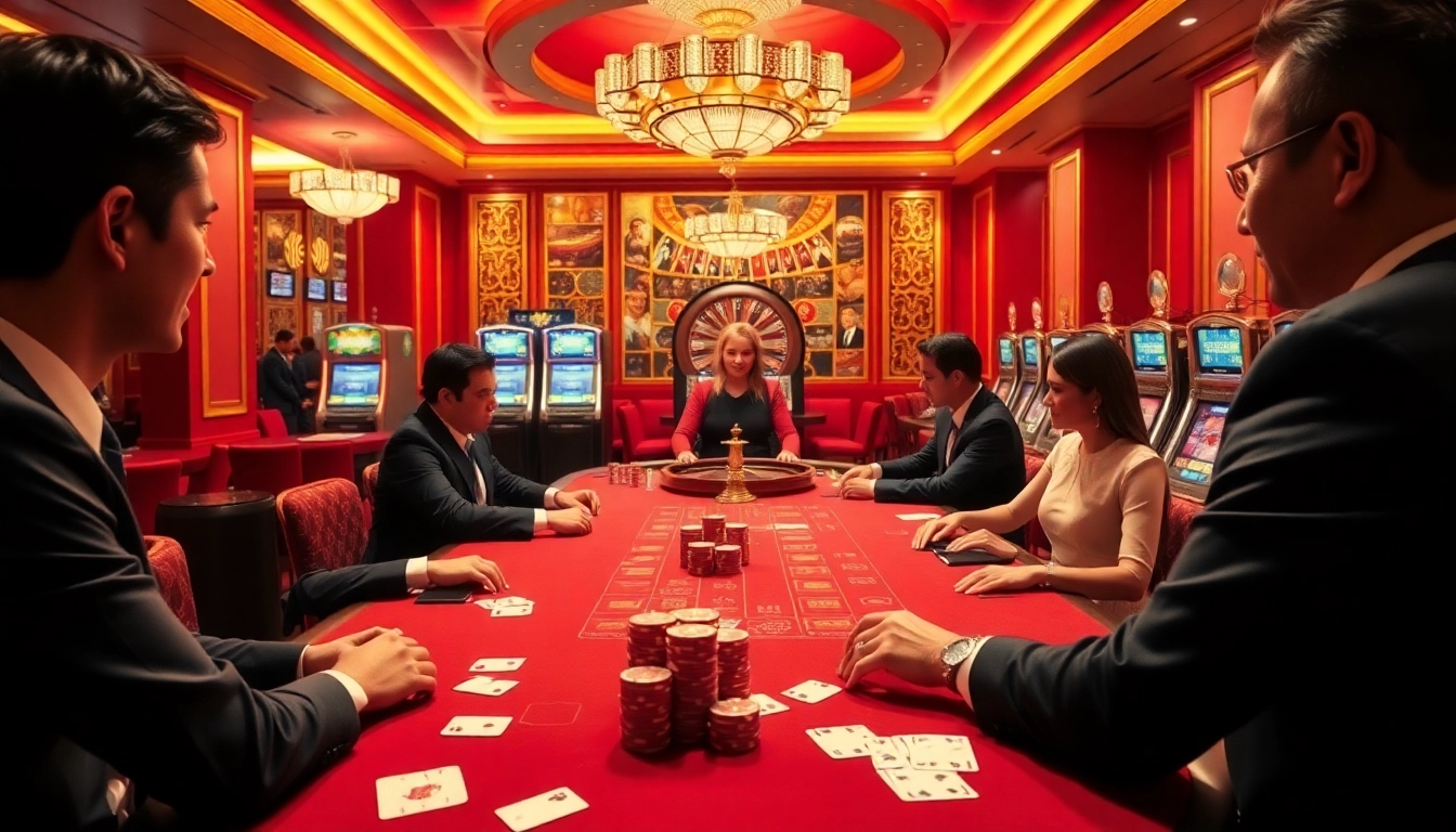 Engage in high-stakes action at the j88 casino, showcasing vibrant poker and roulette gameplay.