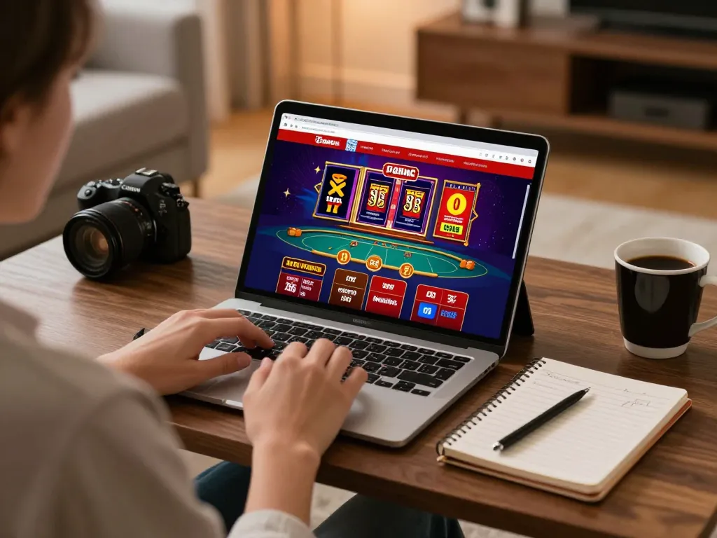 Player engaging with 58wiin casino games on a tablet in a cozy home setup.