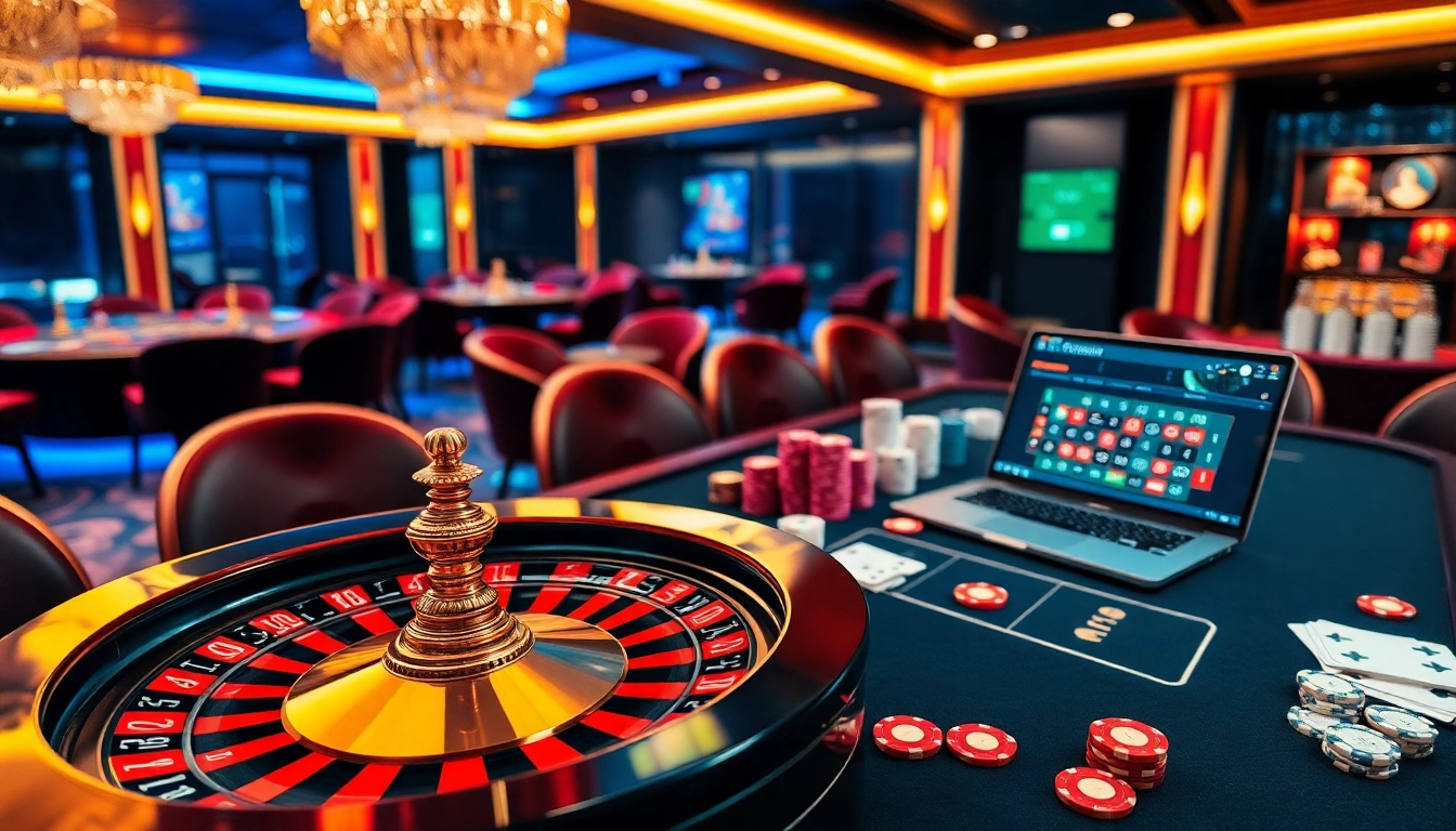 Engaging moment in hitclub with players at a vibrant casino table featuring chips and cards.