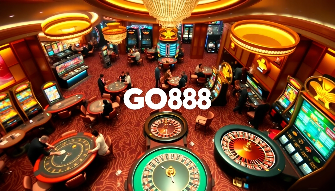 Experience thrilling gaming at GO88 casino with vibrant slot machines and engaging players.
