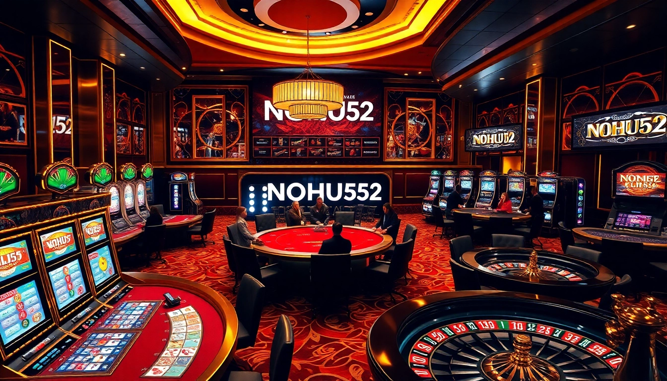 Experience thrilling gameplay at NOHU52 casino with vibrant slot machines and poker action.