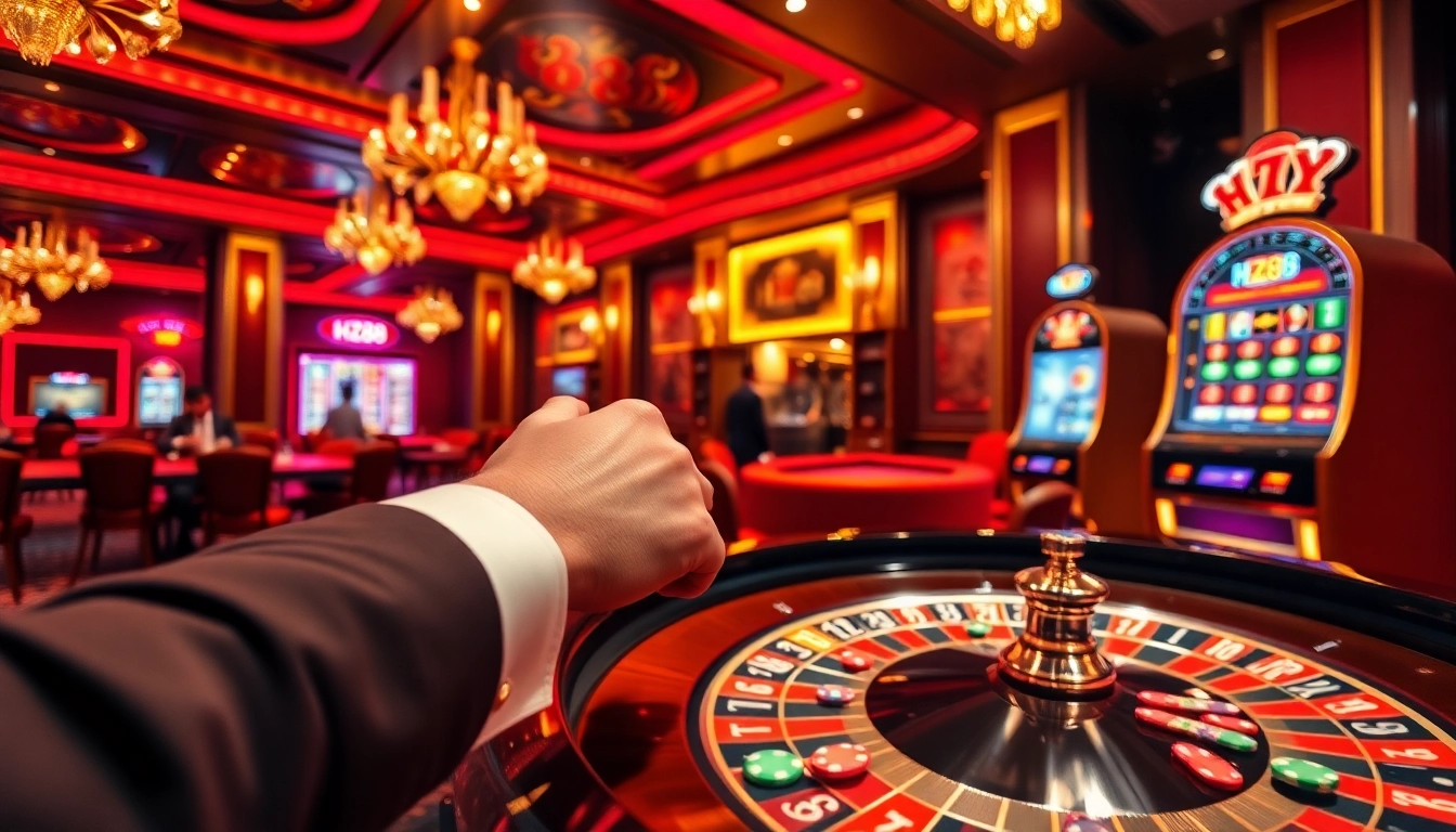 Experience winning thrills at HZ88's captivating casino scene with exciting roulette and slot games.