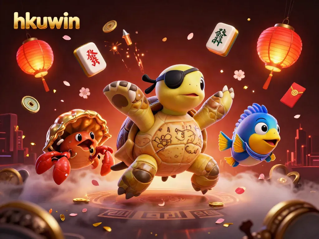 Experience the excitement of hkuwin with a playful 3D pirate turtle and sparkling casino elements in a vibrant scene.