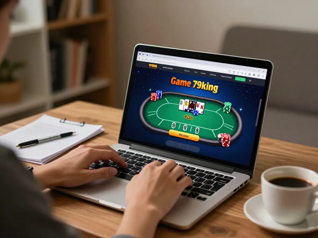 Playing the Game 79king from a cozy home office, showcasing an engaging online gambling experience.
