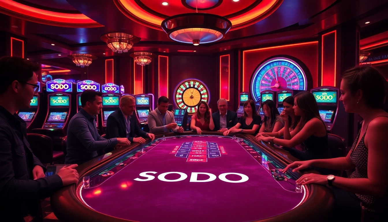 SODO-themed casino with vibrant gaming tables and excited players engaging in thrilling gambling.