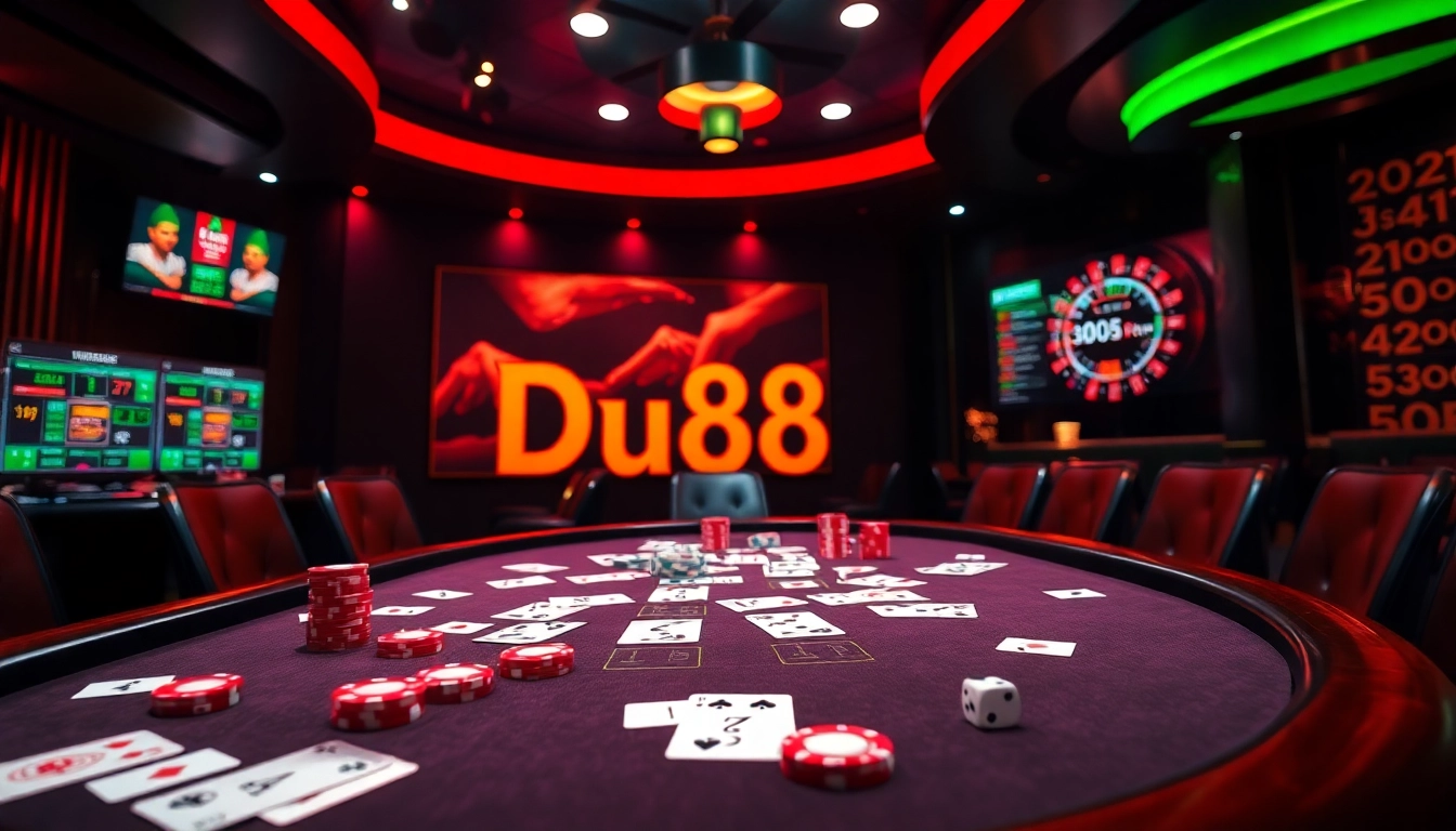 Experience thrilling poker action at Du88 casino with vibrant cards and dynamic betting.