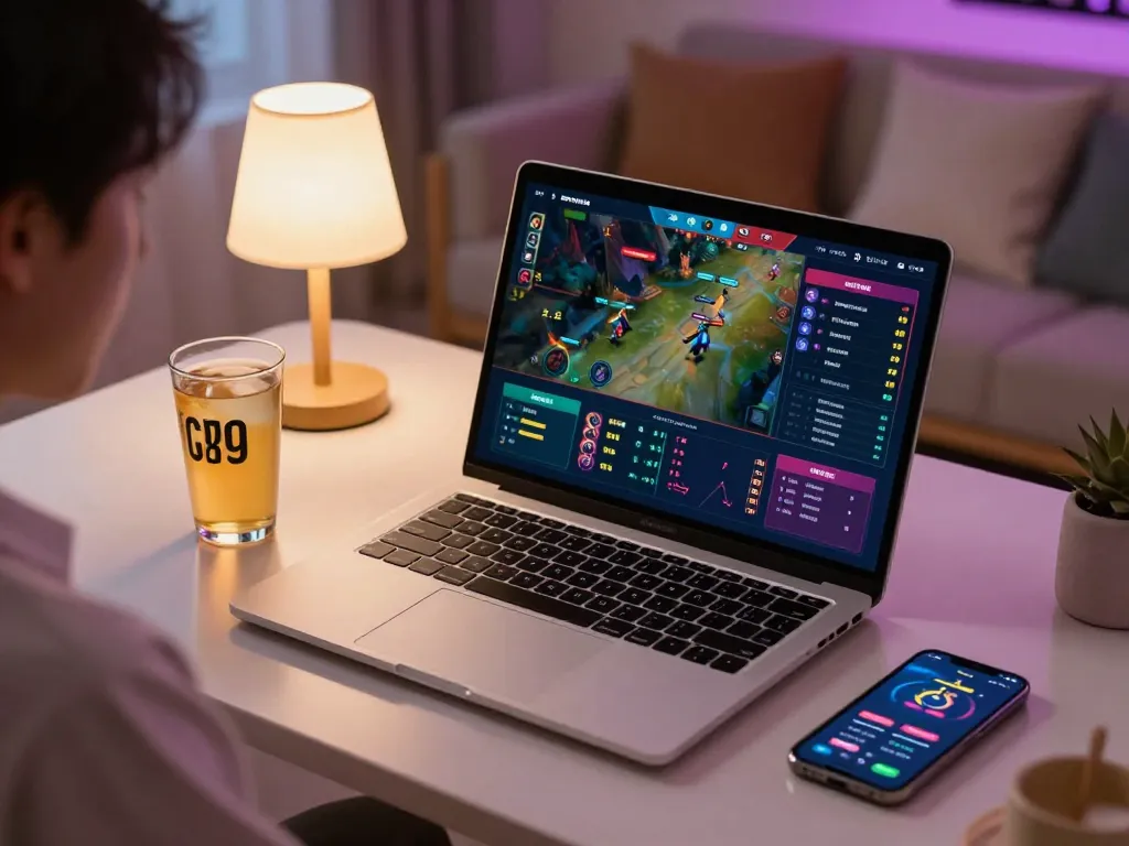 Engaging mobile gaming experience with go89 betting on Dota in a stylish home setting.