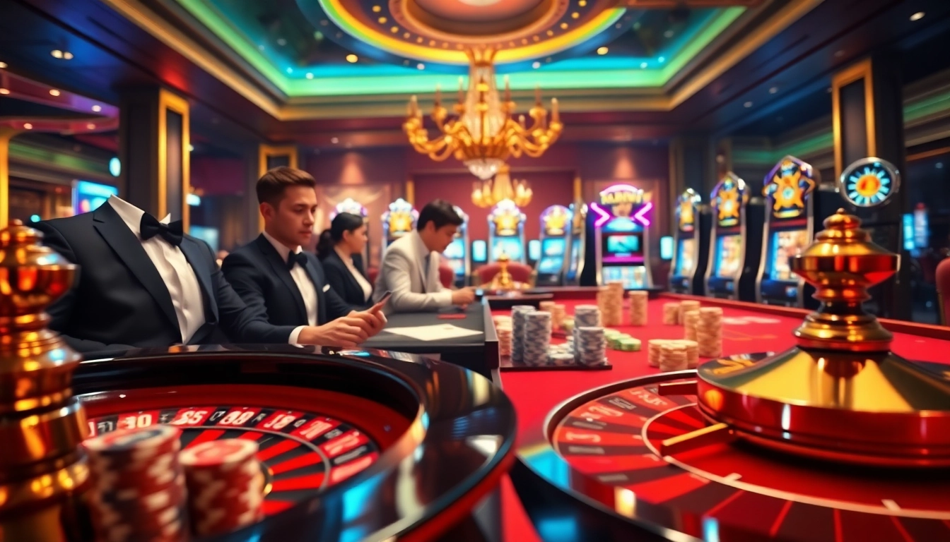 Experience the excitement of online gambling at https://8kbetbh.com/ with engaging casino visuals featuring roulette and poker.