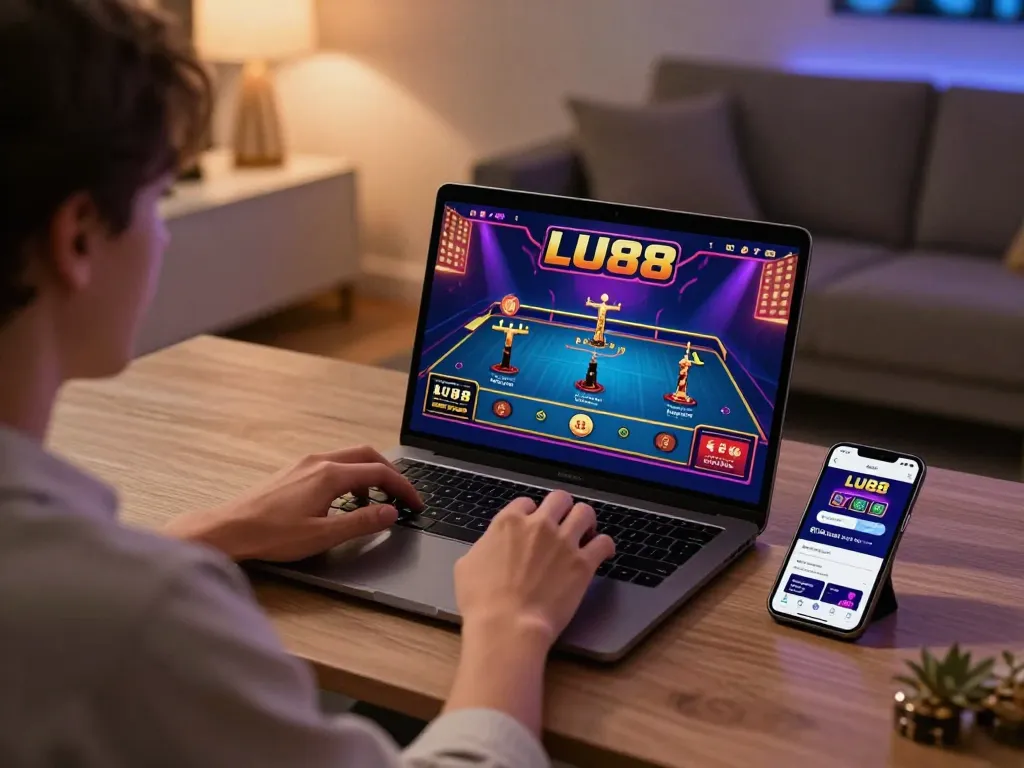 Engaging with LU88 live dealer game on a modern laptop at home.