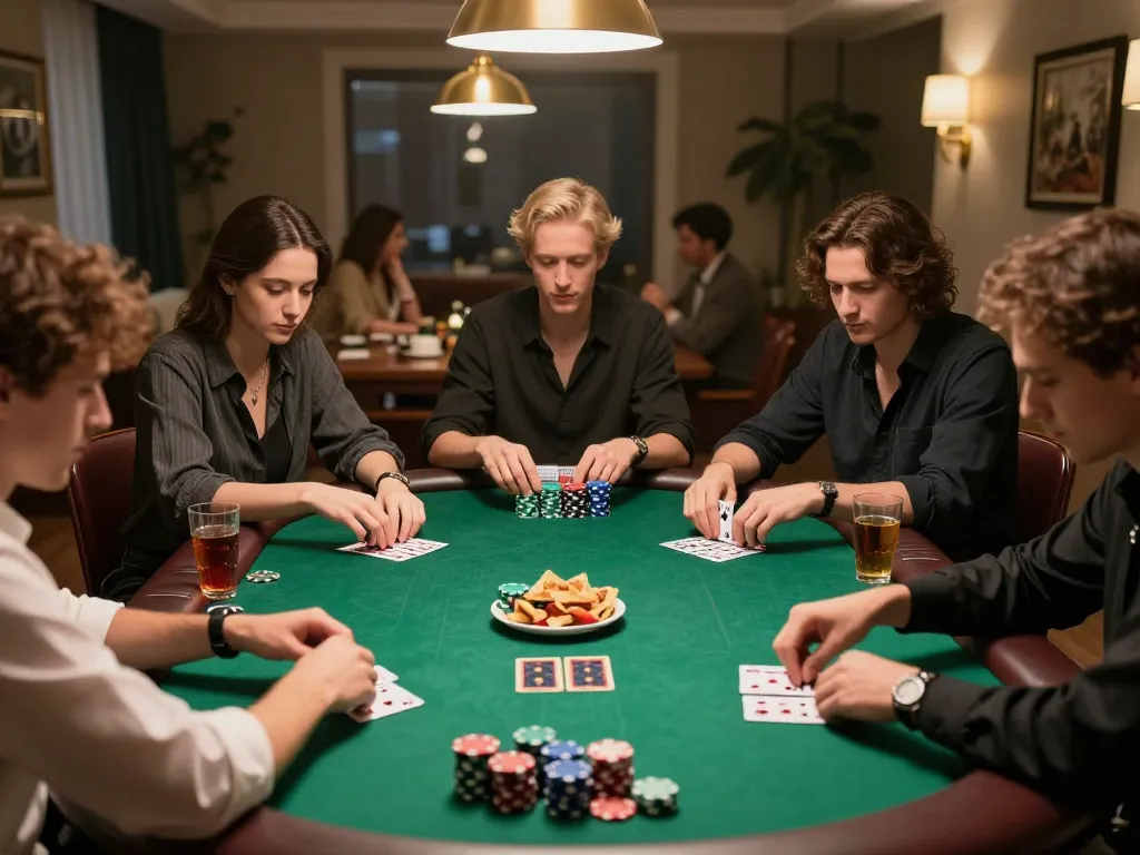 uk88 players enjoying an engaging poker night with stacked chips and focused strategies at home