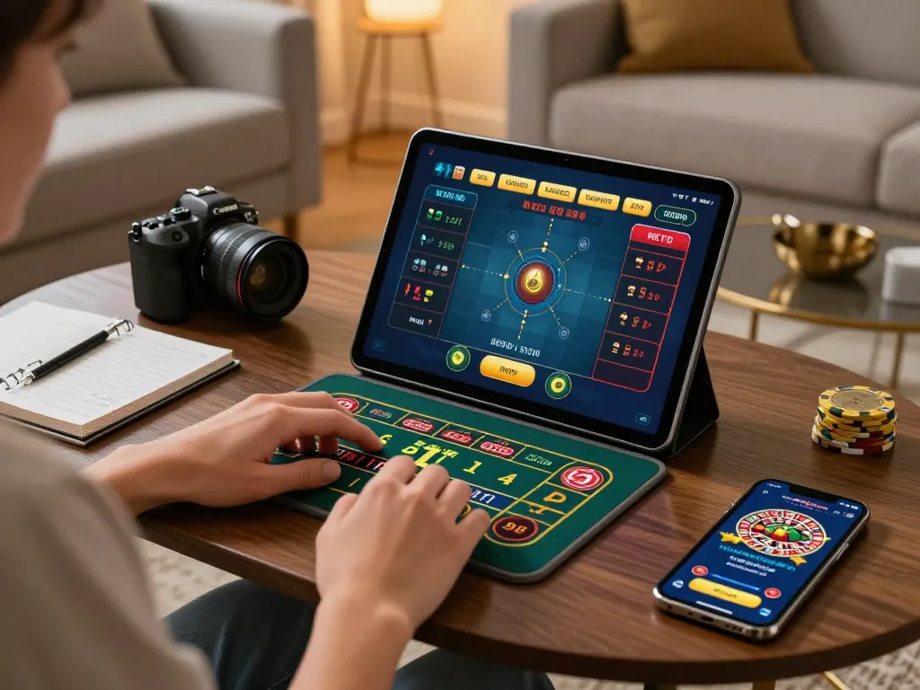 Engaging in an exciting sc88 roulette game on a tablet in a cozy home setting.