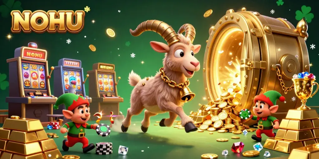 Experience the excitement at NOHU casino with cartoon Krampus and playful gremlins amid jackpots and treasures.