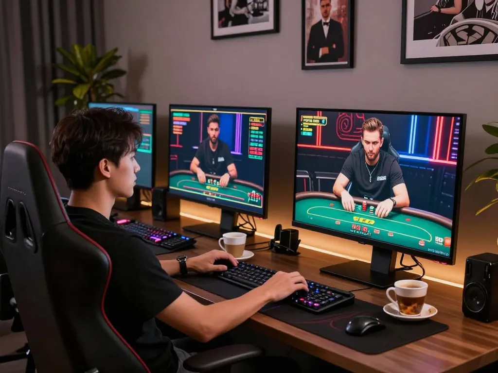 Engage in thrilling gameplay with F8BET on a premium online casino setup showcasing live poker.