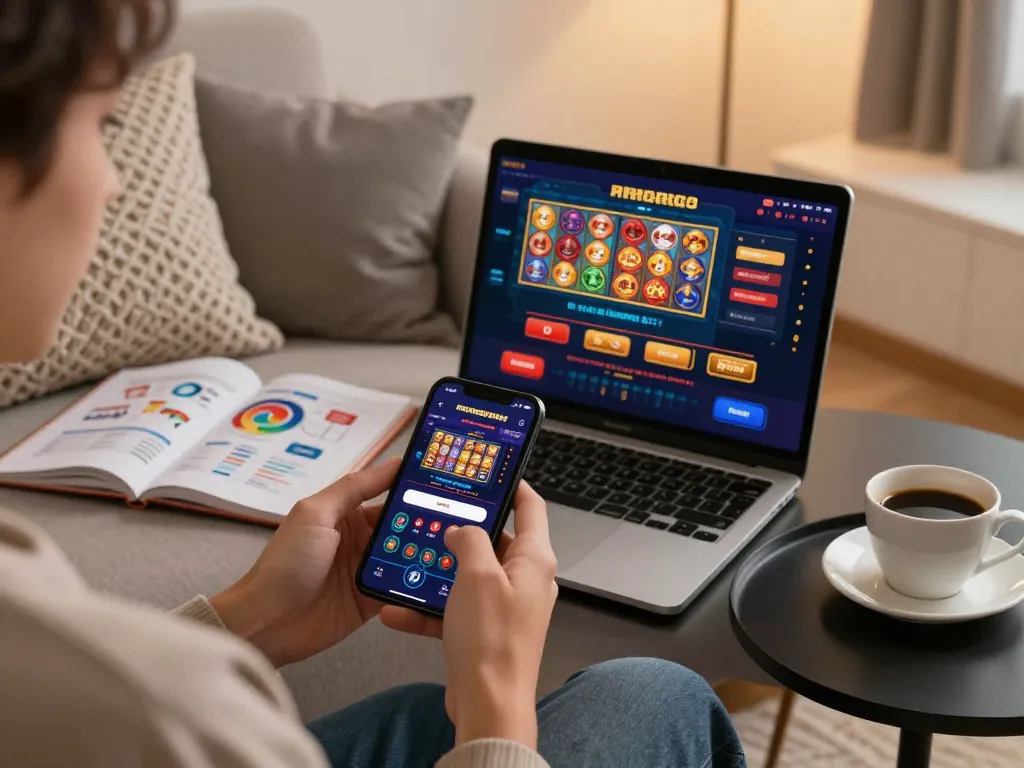 Engaging in strategic online gambling with https://rr88.wales/ via smartphone, displaying various game interfaces.