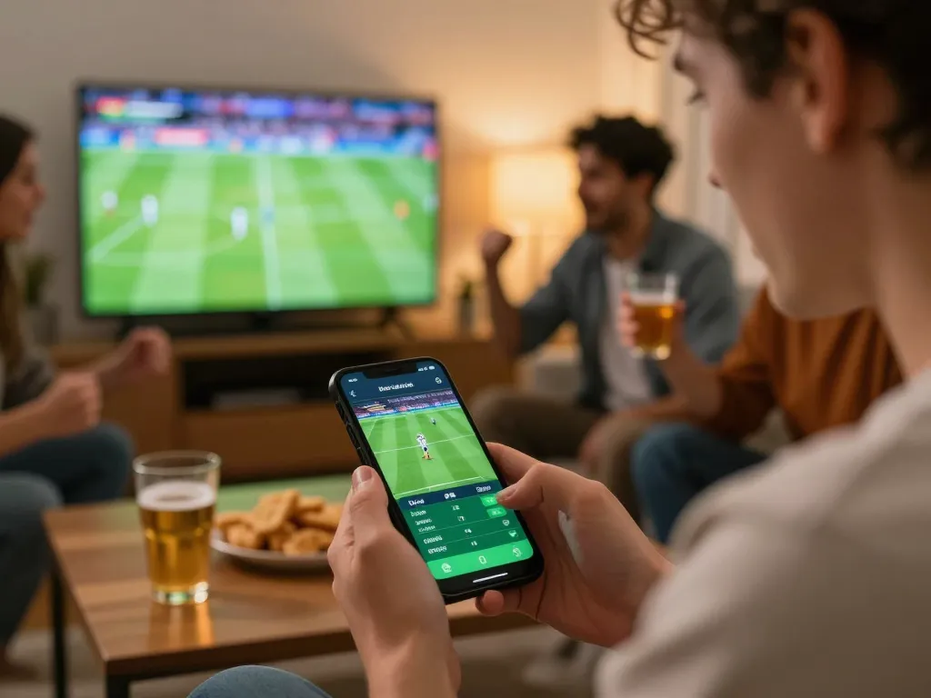 Engaging sports betting moment using kèo nhà cái on a smartphone while watching a live match.