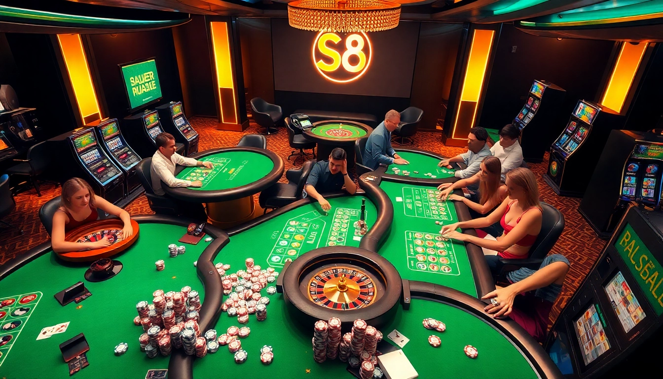 S8 nhà cái engaging players in an exciting casino environment with vibrant games and luxurious design.