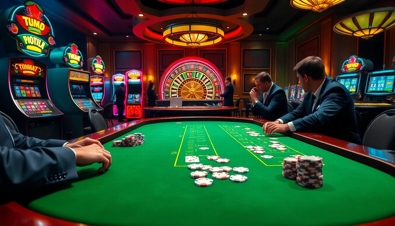 Engage in thrilling gaming at SUNWIN, showcasing vibrant casino elements and professional play.
