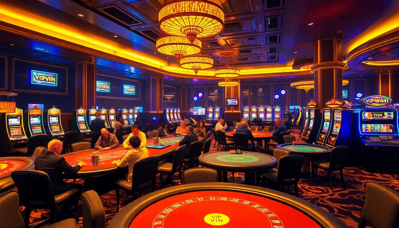 Experience the thrill of winning at VIPWIN with poker chips and vibrant casino tables.