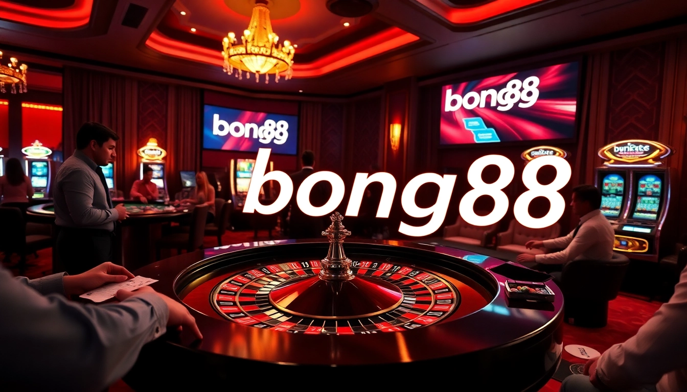 Players enjoying a thrilling game at a bong88 casino, showcasing roulette and poker excitement.