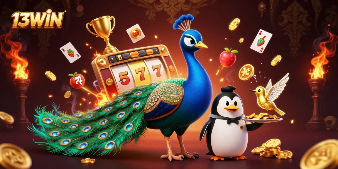 Engage in thrilling gameplay at 13WIN with colorful slot reels and vibrant game characters.