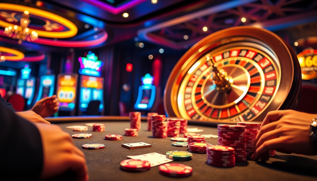 Experience the thrill of MB66 at a luxurious casino with poker and roulette action.