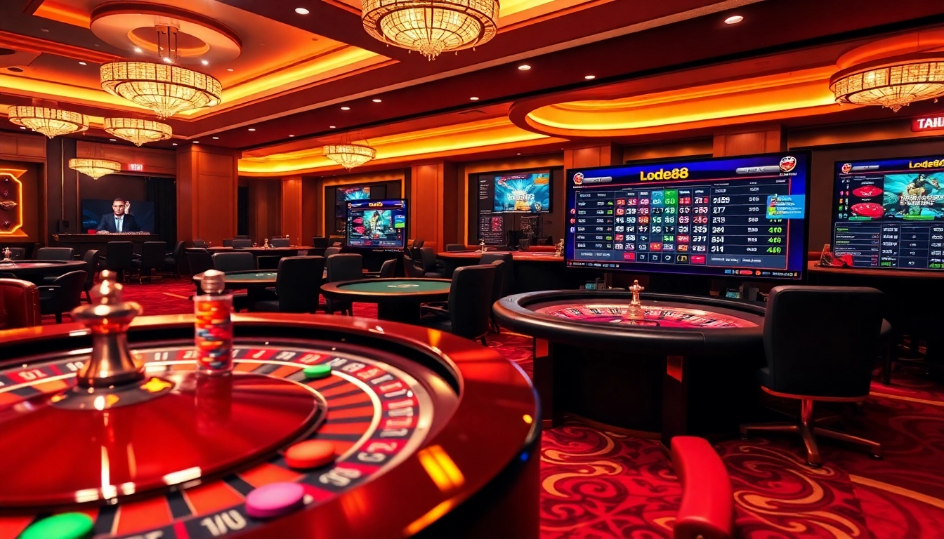 Experience the excitement of lode88 with vibrant casino tables and digital betting interfaces.