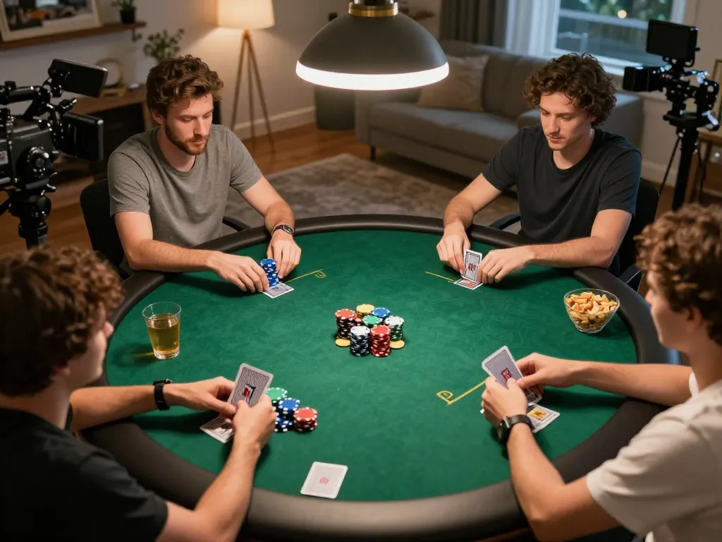 Experience thrilling moments with luckywin as players engage in an exciting poker game with friends.