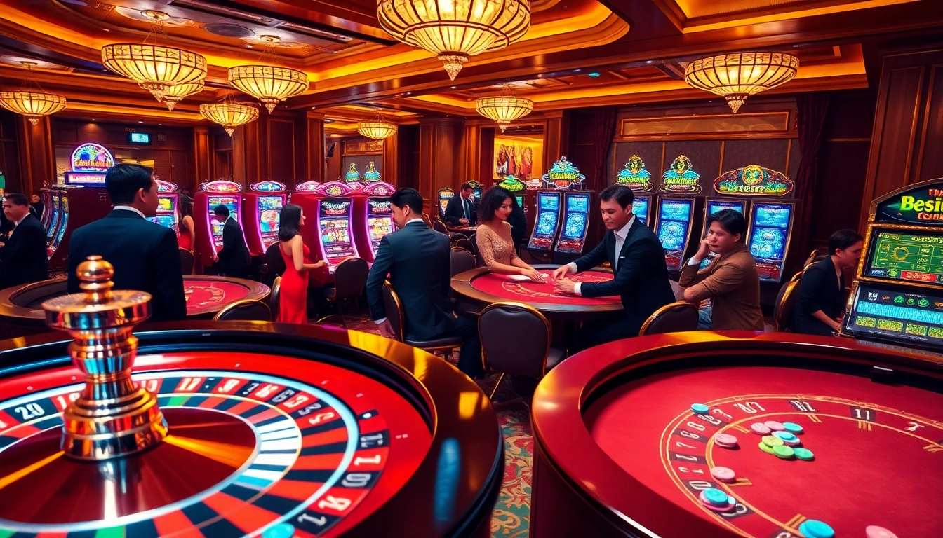 Engaging players enjoy a thrilling gaming experience at https://lsa.jp.net/ casino tables, with roulette spinning and poker cards dealt.