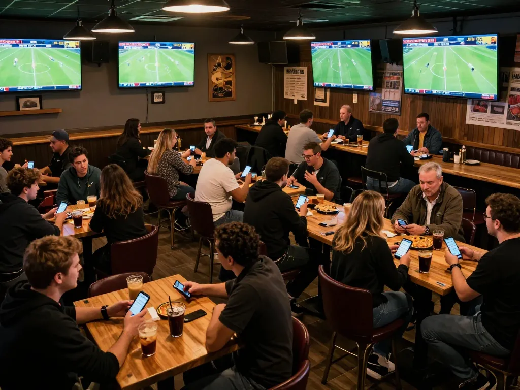 Kết quả bóng đá displayed on multiple screens in a sports bar, showcasing the excitement of live betting action.