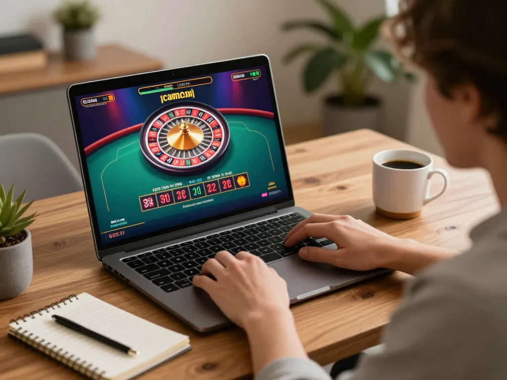 NOHU90 online gambling session with a vibrant roulette screen and strategic notes