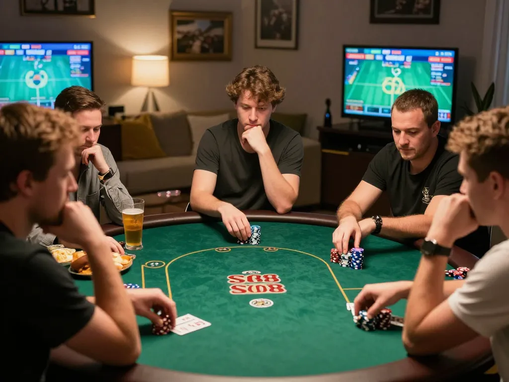 Players strategizing in a poker game at SC88 online casino, showcasing excitement and community.