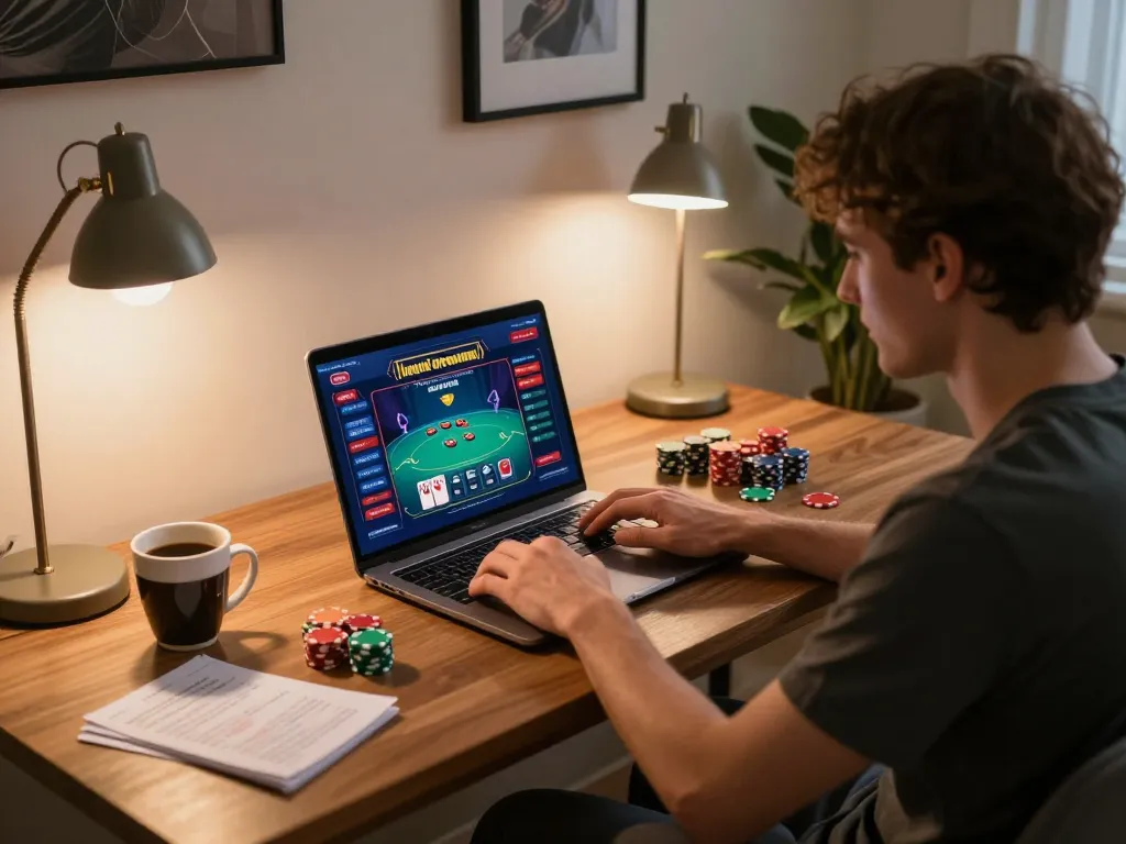 Player enjoying online poker gameplay at home while immersed in the nhacaiuytinn gaming experience