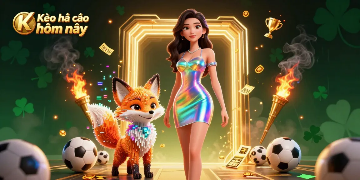 Kèo nhà cái hôm nay showcases immersive sports betting elements in a vibrant 3D illustration.