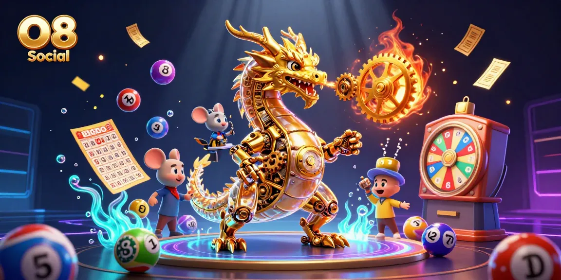 Engage in thrilling gameplay with O8 Social's vibrant lottery elements and a dynamic golden dragon.