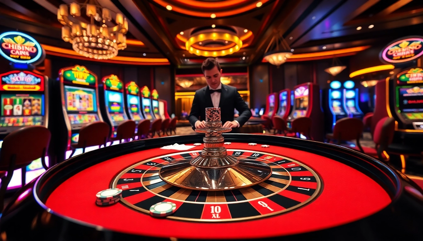 GO8 CHÍNH CHỦ gaming experience at a luxurious casino with poker chips and roulette excitement.