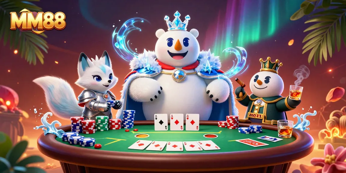 Engage with thrilling MM88 casino action featuring a regal polar bear and armored fox amidst poker chips.