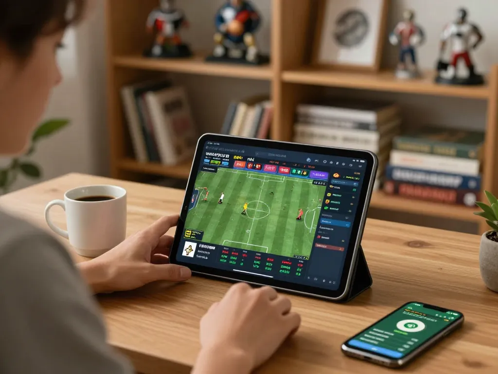 Experience sports betting at https://go8.agency/ with live game analysis and strategic insights in a cozy home office.