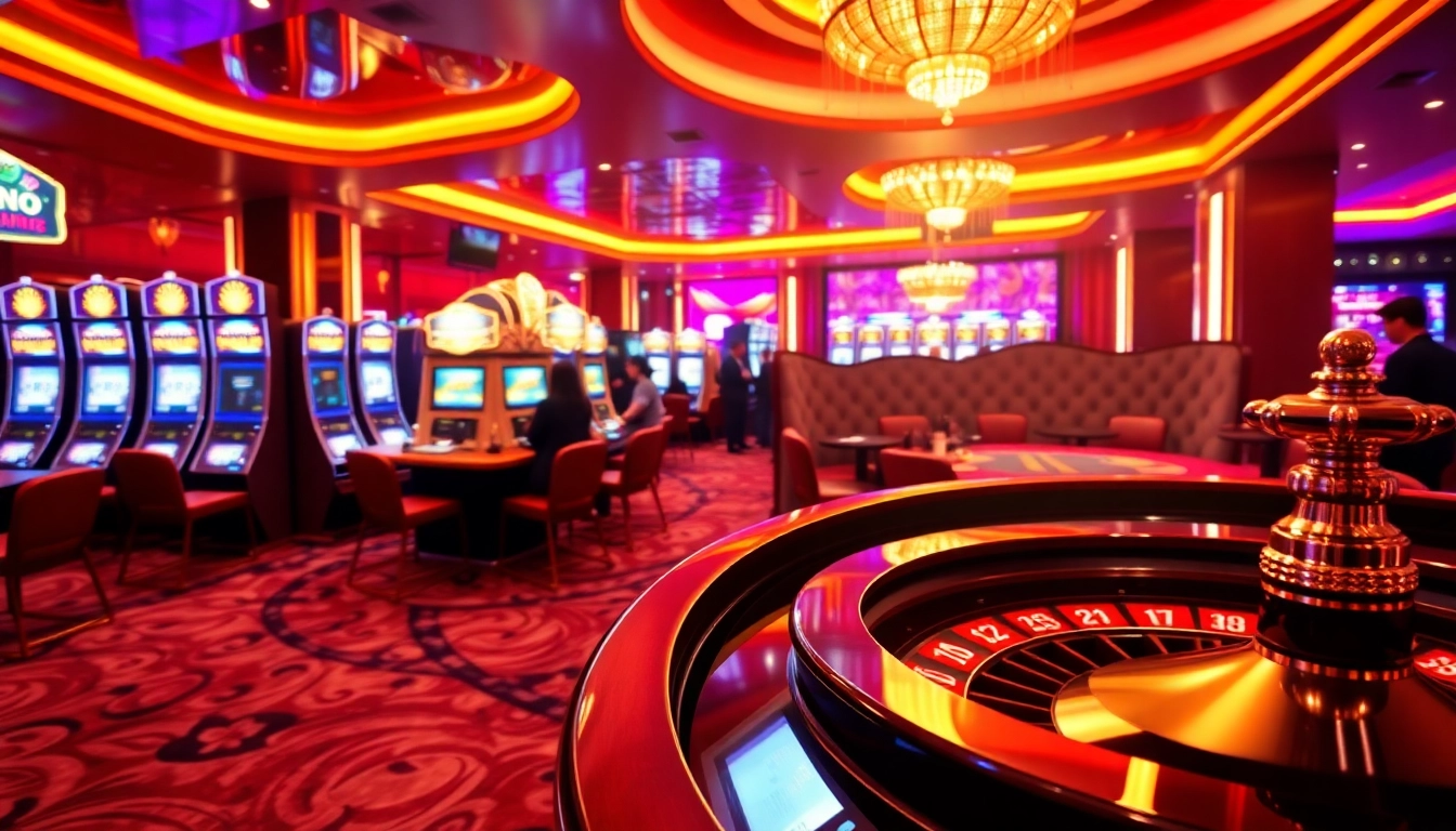 SODO Casino vibrant atmosphere with players at slot machines and poker tables.