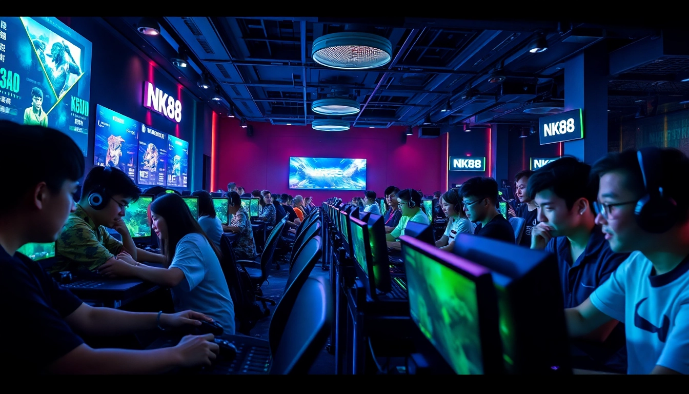 Engaged players enjoying the interactive NK88 gaming experience in a vibrant gaming environment.