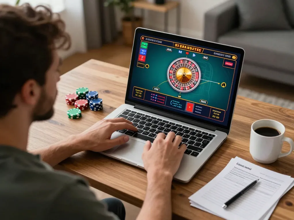 Player enjoying live casino gaming at home, featuring KKBD Bangladesh on their laptop screen.