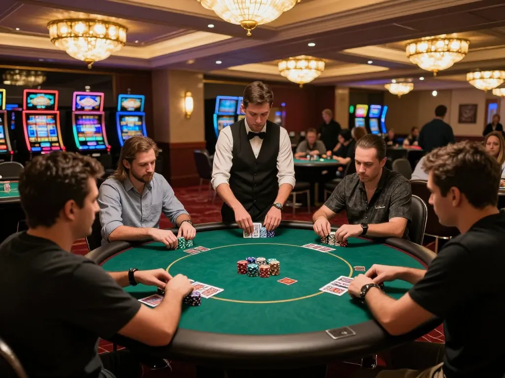 Players strategizing in poker at 789WIN casino with vibrant atmosphere and engaging gameplay.