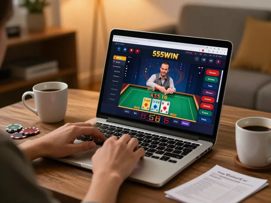 Engaging in strategic card games on 555WIN's platform for an exciting online gambling experience.