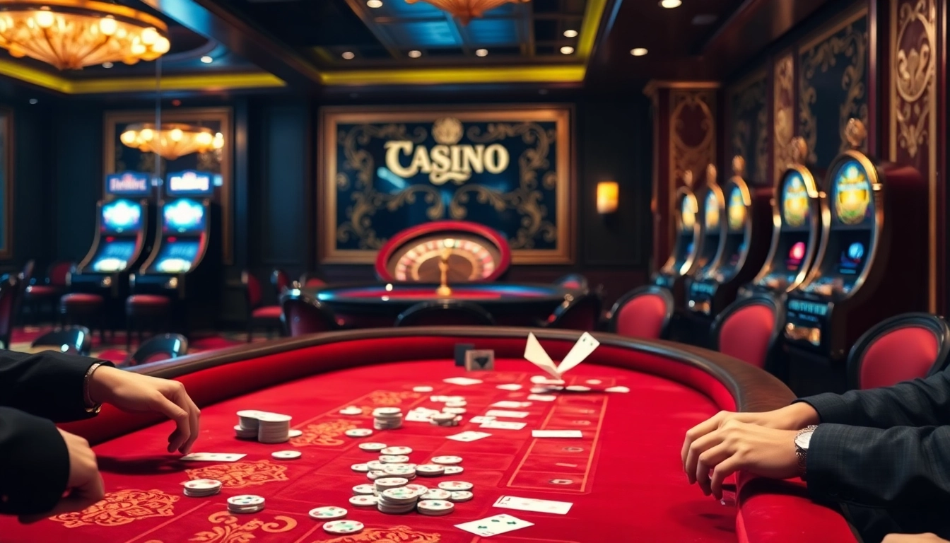 Play poker at SUNCITY casino with vibrant chips and cards on an elegant table.