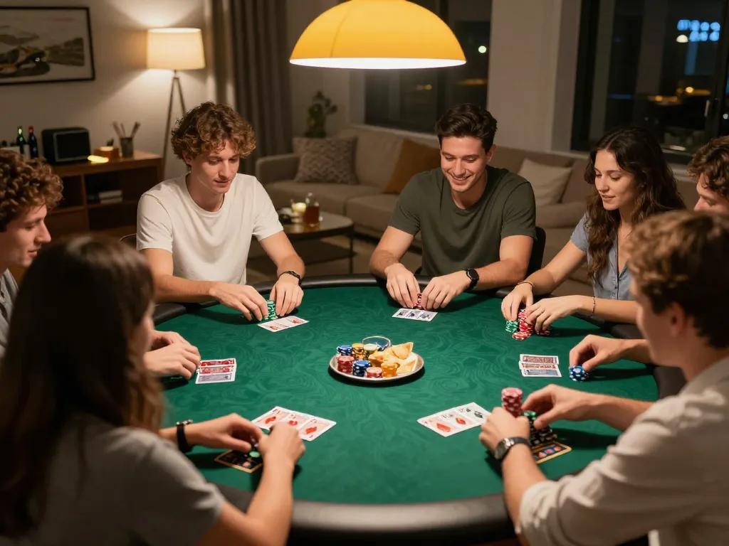 Players enjoying a poker game at home, focusing on strategy and building their F168 bankroll.